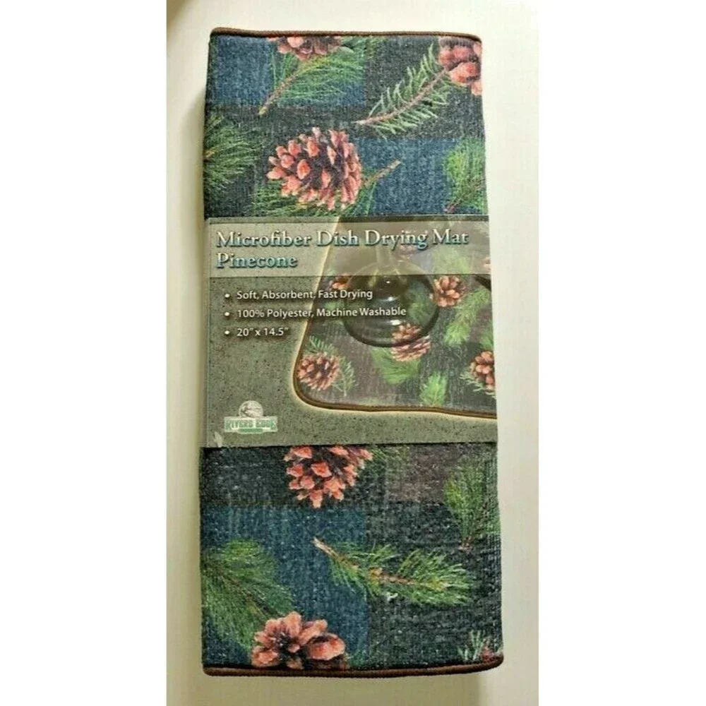 River's Edge Pinecone Dish Drying Mat Cabin Ranch Lodge Cabin Super Absorbent